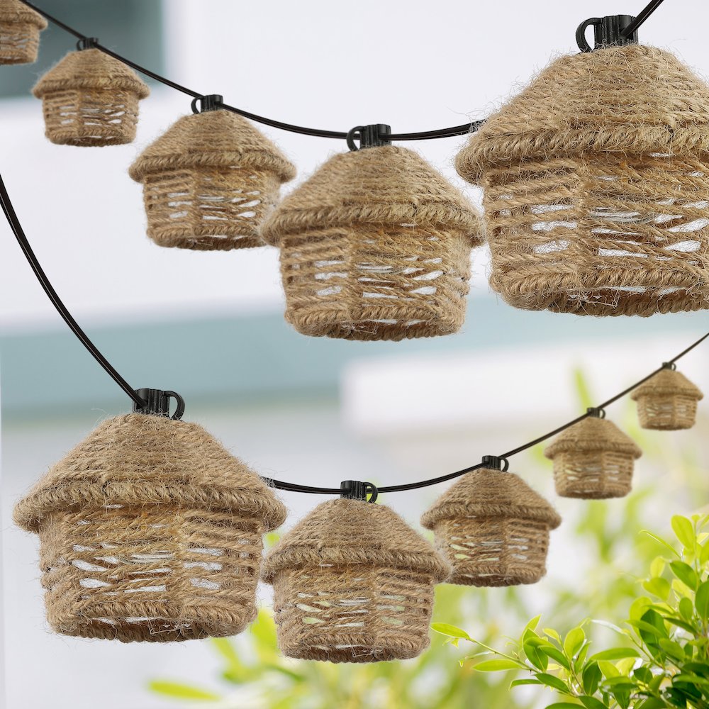 Incandescent G40 Tiki Hut Hemp Rope Shaded String Lights