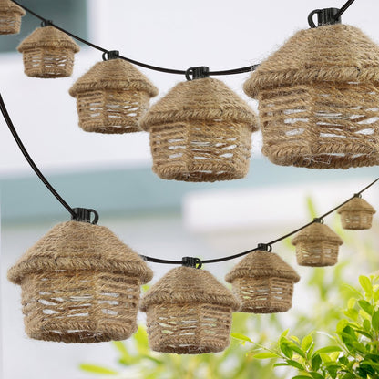 Incandescent G40 Tiki Hut Hemp Rope Shaded String Lights