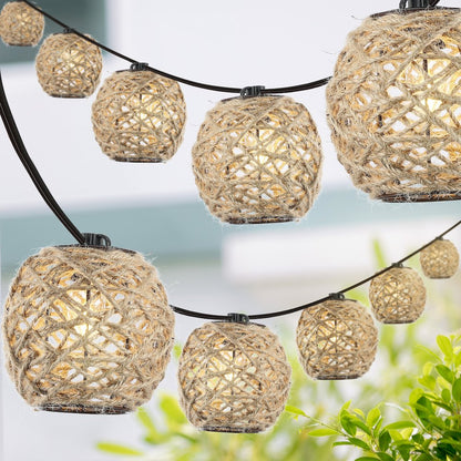 Rustic Coastal Incandescent C7 Globe Hemp Rope Shaded String Lights