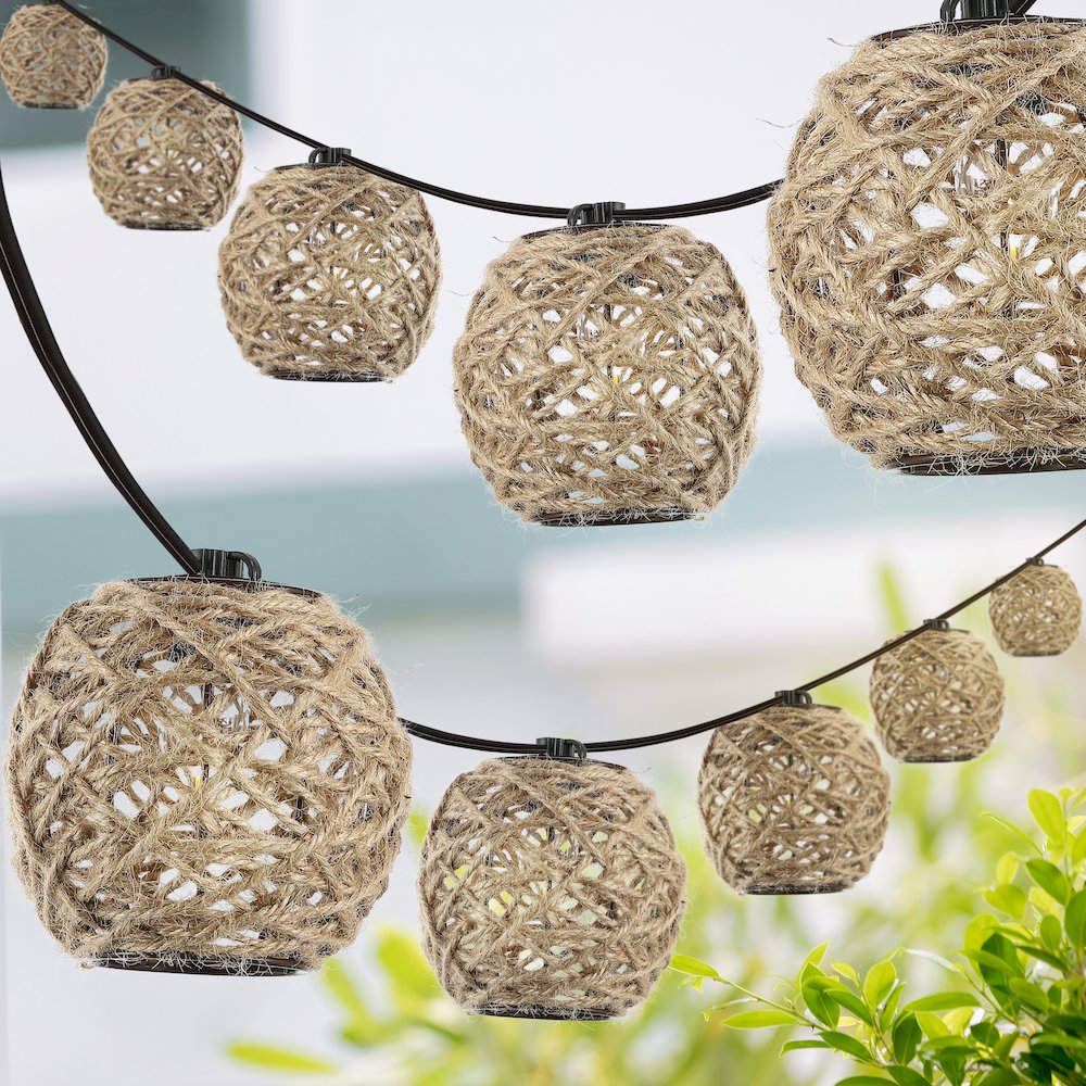 Rustic Coastal Incandescent C7 Globe Hemp Rope Shaded String Lights