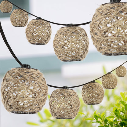 Rustic Coastal Incandescent C7 Globe Hemp Rope Shaded String Lights
