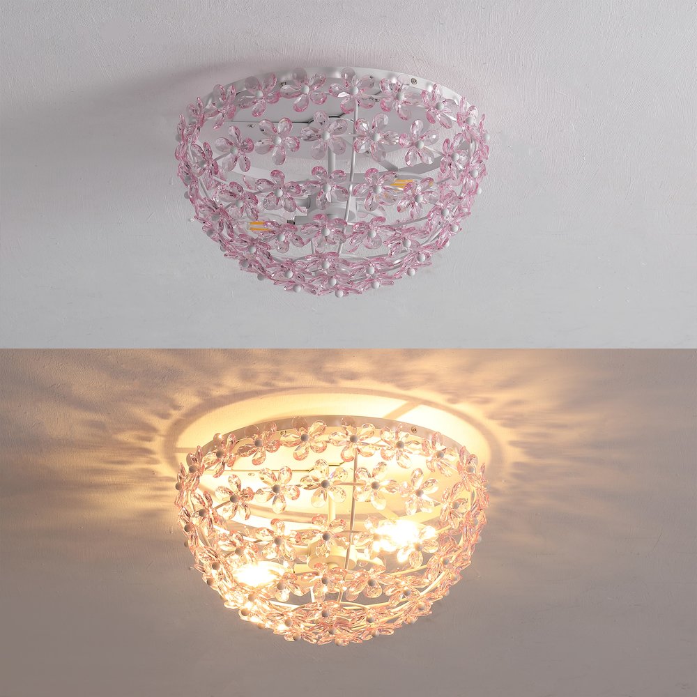 Izzy 2-Light Metal Dome LED Flush Mount with Crystal Flower Accents