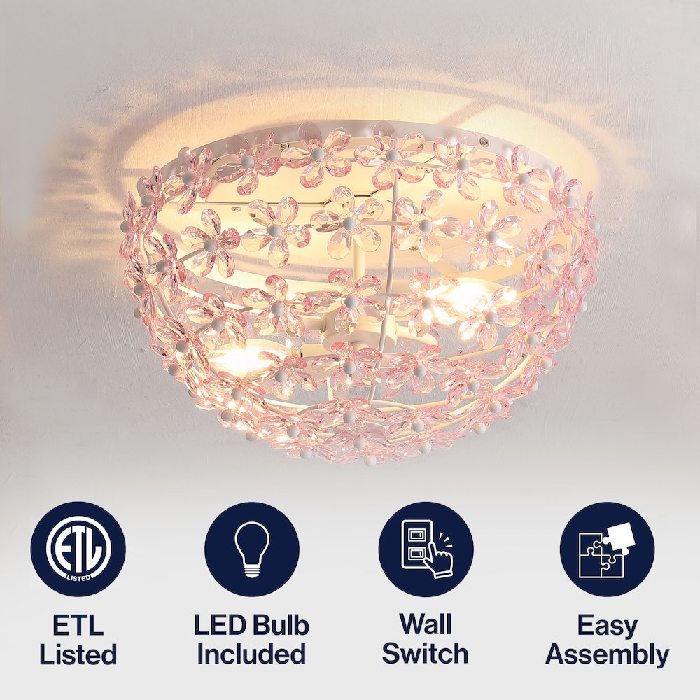 Izzy 2-Light Metal Dome LED Flush Mount with Crystal Flower Accents