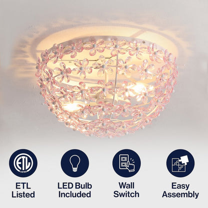 Izzy 2-Light Metal Dome LED Flush Mount with Crystal Flower Accents
