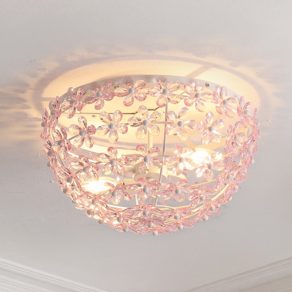 Izzy 2-Light Metal Dome LED Flush Mount with Crystal Flower Accents