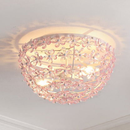 Izzy 2-Light Metal Dome LED Flush Mount with Crystal Flower Accents