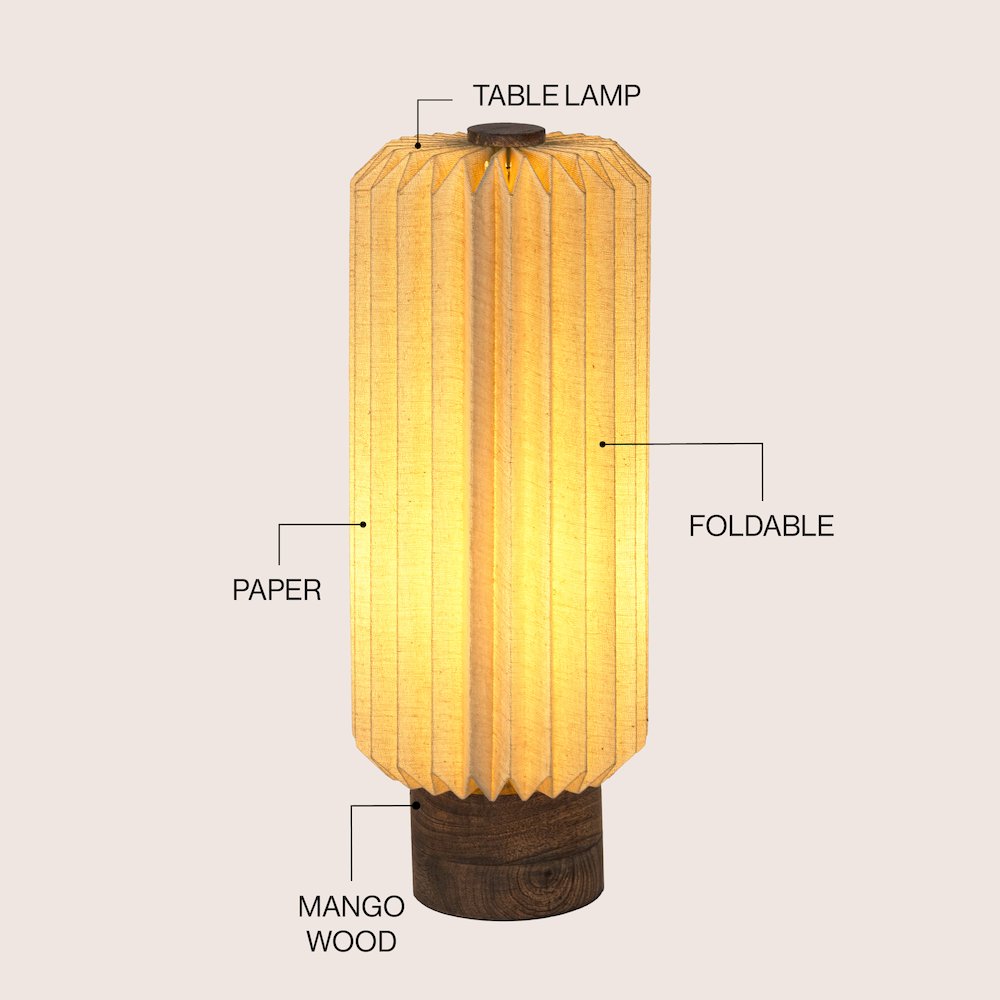 Banks Modern Minimalist Paper Pleated Column Accent LED Table Lamp