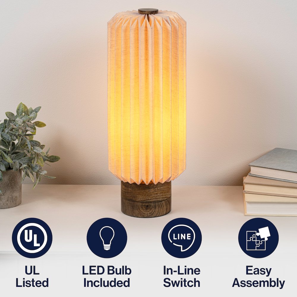 Banks Modern Minimalist Paper Pleated Column Accent LED Table Lamp