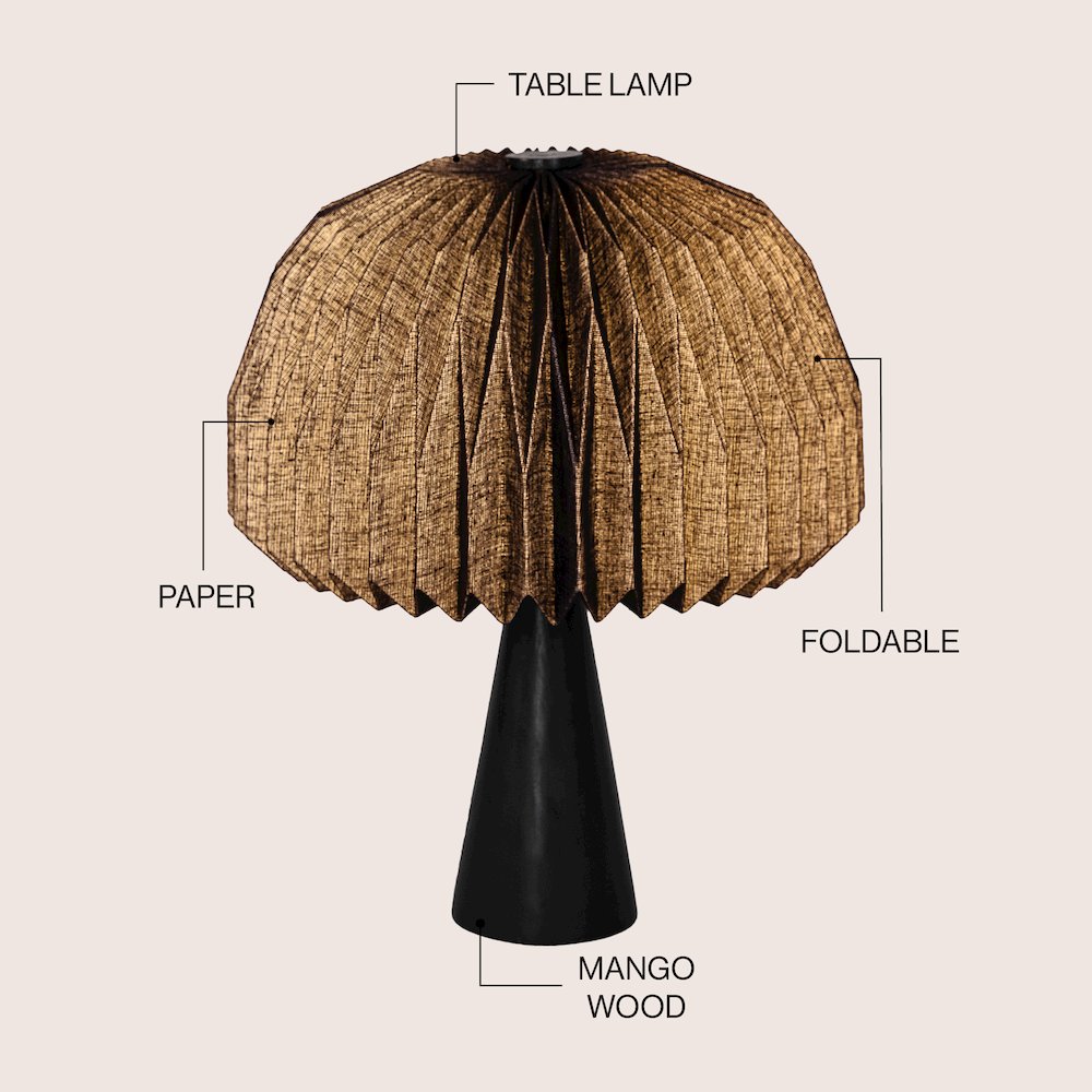 Sylvie Modern Minimalist Paper Pleated Shade Mushroom Accent LED Table Lamp