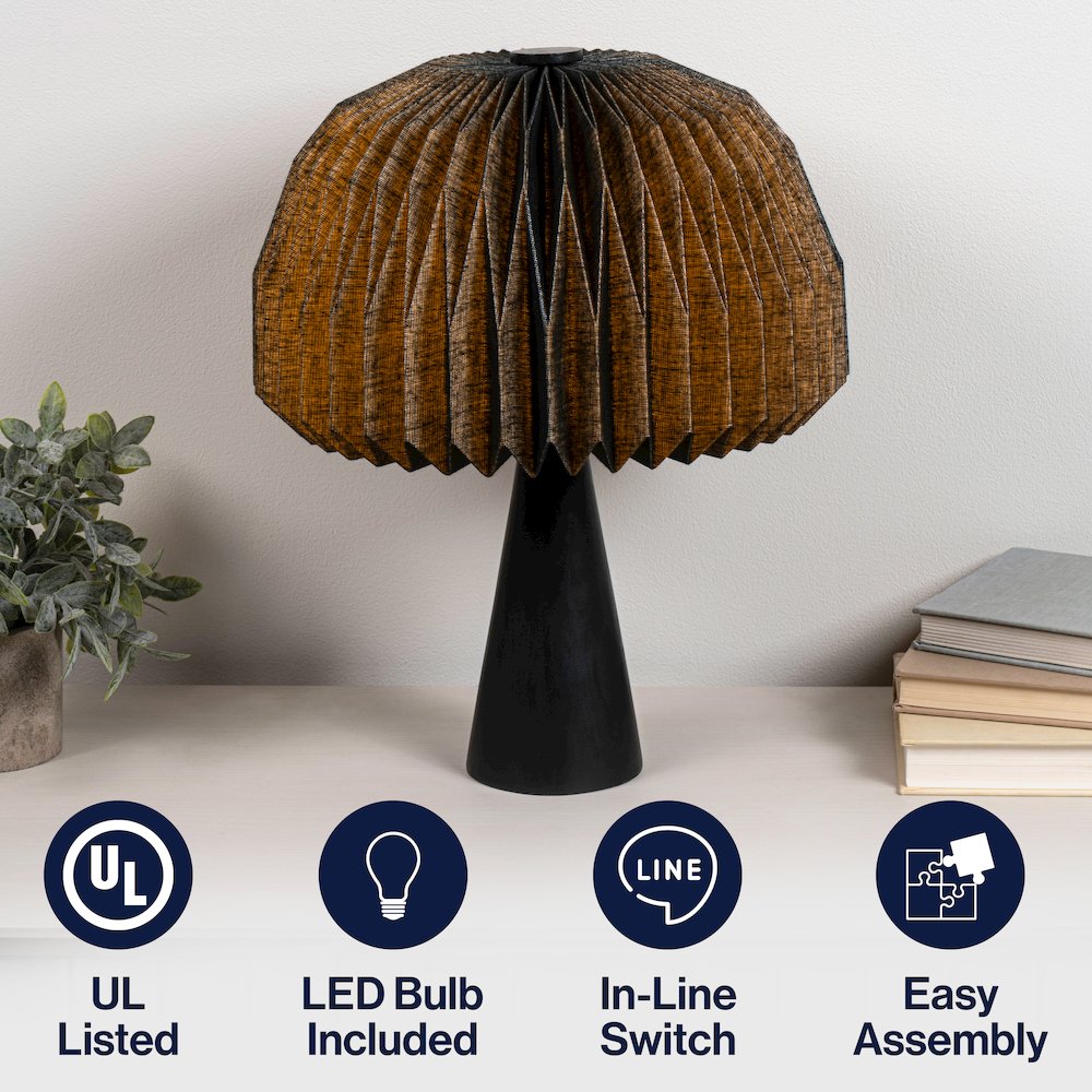 Sylvie Modern Minimalist Paper Pleated Shade Mushroom Accent LED Table Lamp