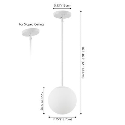 Bleecker 7.75" Metal/Glass Globe LED Pendant, White