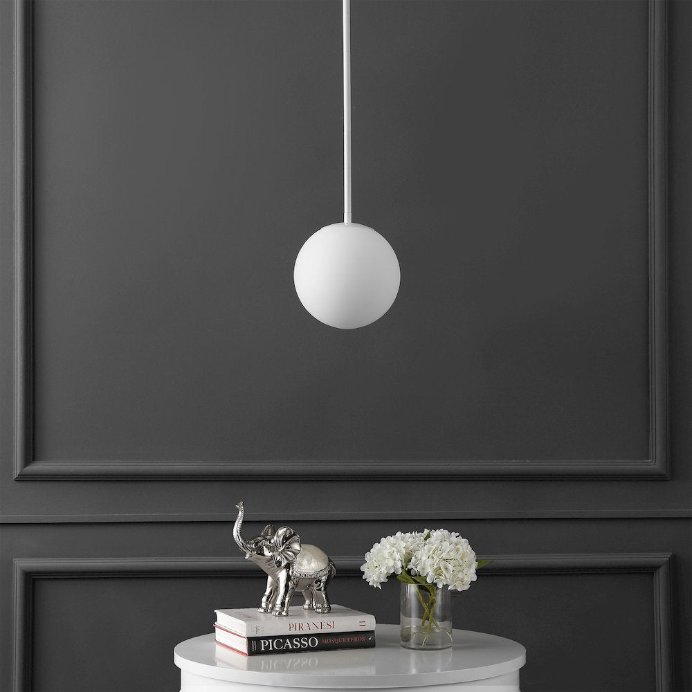 Bleecker 7.75" Metal/Glass Globe LED Pendant, White