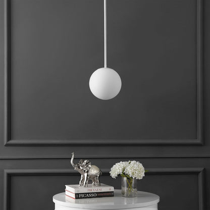 Bleecker 7.75" Metal/Glass Globe LED Pendant, White