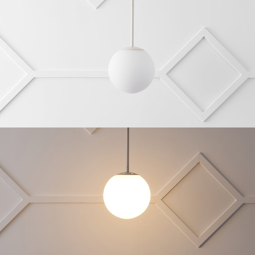Bleecker 7.75" Metal/Glass Globe LED Pendant, Almond