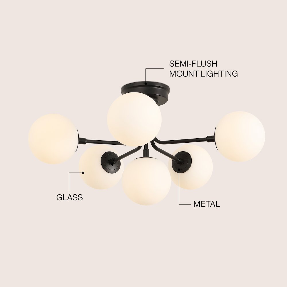 Olivier 6-Light Globe Modern Industrial Iron Bistro LED Semi Flush Mount,