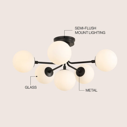 Olivier 6-Light Globe Modern Industrial Iron Bistro LED Semi Flush Mount,