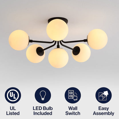 Olivier 6-Light Globe Modern Industrial Iron Bistro LED Semi Flush Mount,