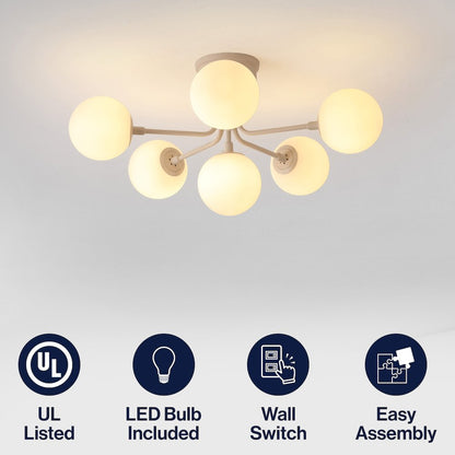 Olivier 6-Light Globe Modern Industrial Iron Bistro LED Semi Flush Mount,