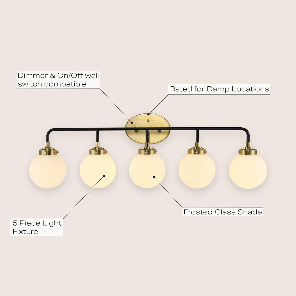 Caleb 5-Light Contemporary Transitional Iron/Glass Led Vanity Light