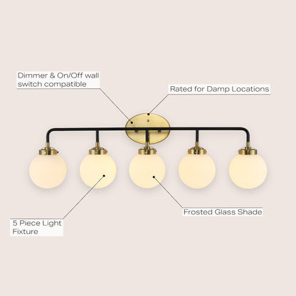 Caleb 5-Light Contemporary Transitional Iron/Glass Led Vanity Light