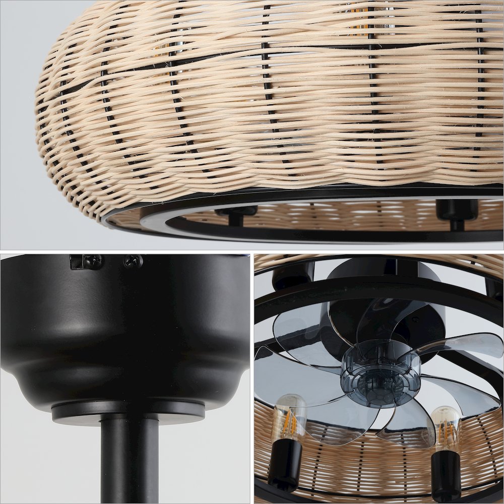 6-Light Modern Bohemian 6-Speed Metal Rattan Lantern LED Ceiling Fan