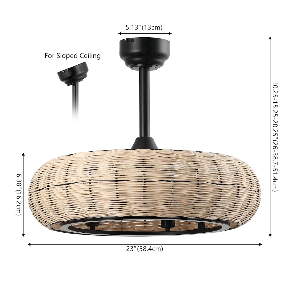 6-Light Modern Bohemian 6-Speed Metal Rattan Lantern LED Ceiling Fan
