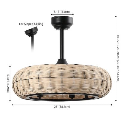 6-Light Modern Bohemian 6-Speed Metal Rattan Lantern LED Ceiling Fan