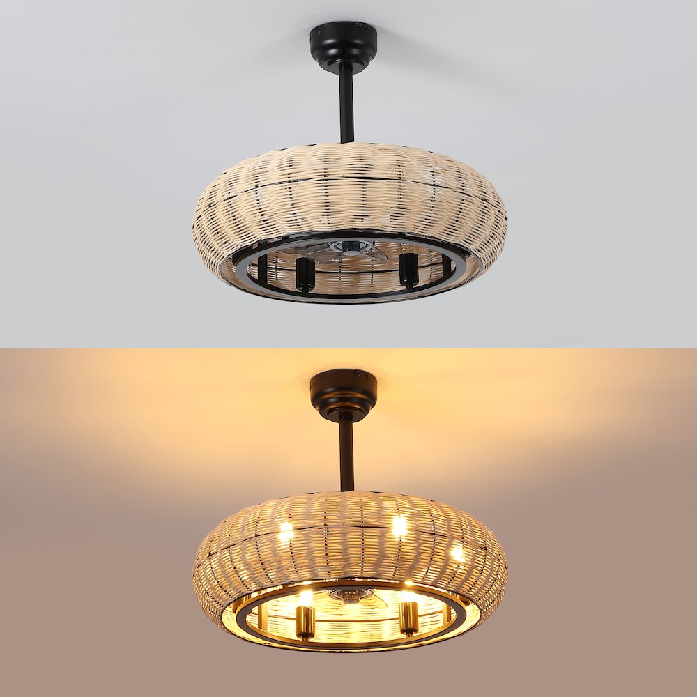 6-Light Modern Bohemian 6-Speed Metal Rattan Lantern LED Ceiling Fan