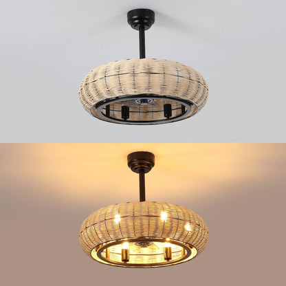 6-Light Modern Bohemian 6-Speed Metal Rattan Lantern LED Ceiling Fan
