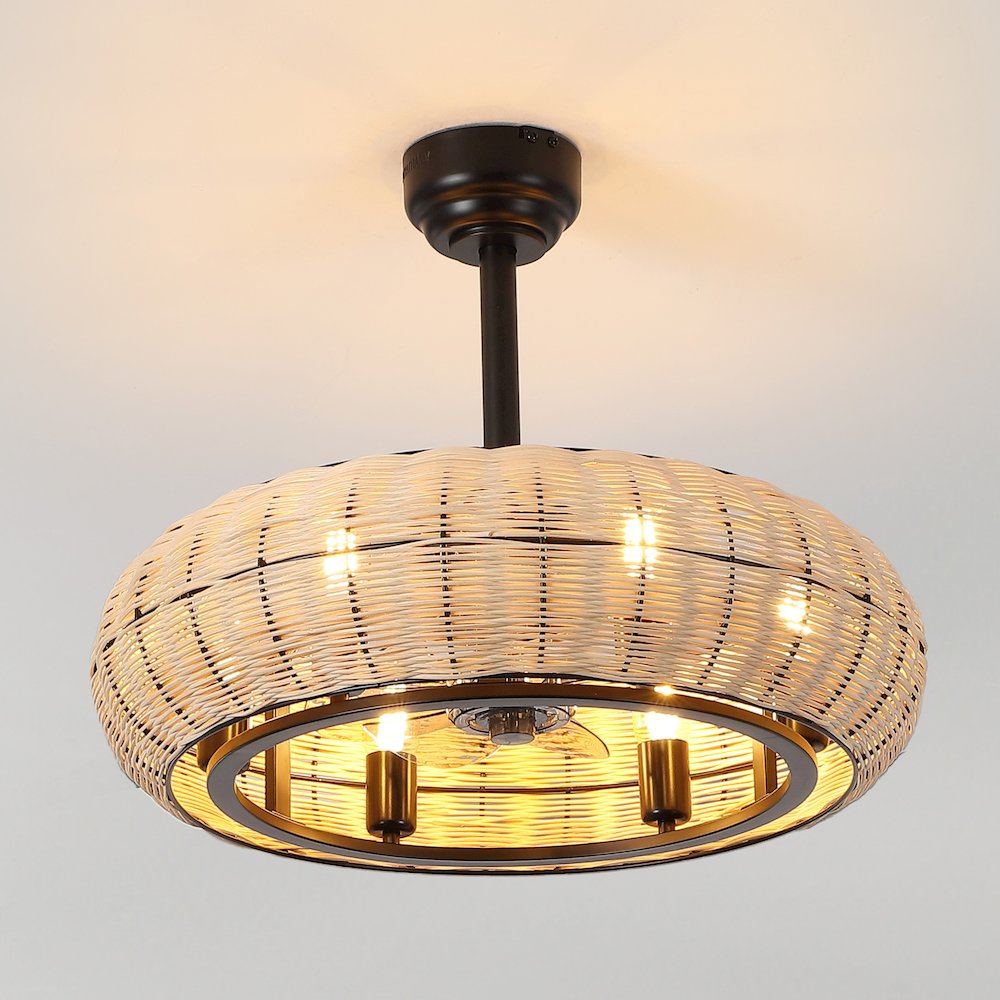 6-Light Modern Bohemian 6-Speed Metal Rattan Lantern LED Ceiling Fan