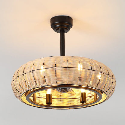 6-Light Modern Bohemian 6-Speed Metal Rattan Lantern LED Ceiling Fan