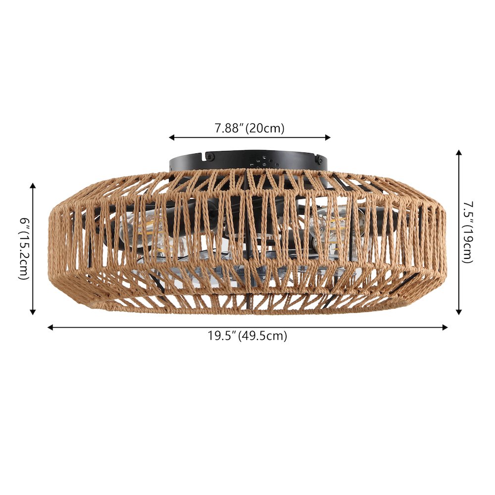 4-Light Modern Bohemian 6-Speed Metal Rattan Lantern LED Ceiling Fan