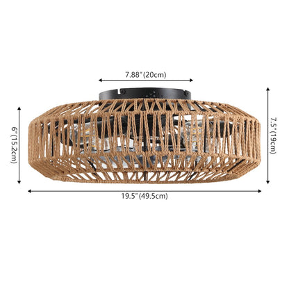 4-Light Modern Bohemian 6-Speed Metal Rattan Lantern LED Ceiling Fan