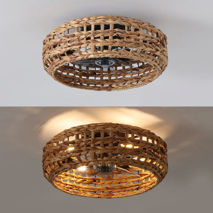 4-Light Coastal Bohemian 6-Speed MetalSeagrass Lantern LED Ceiling Fan