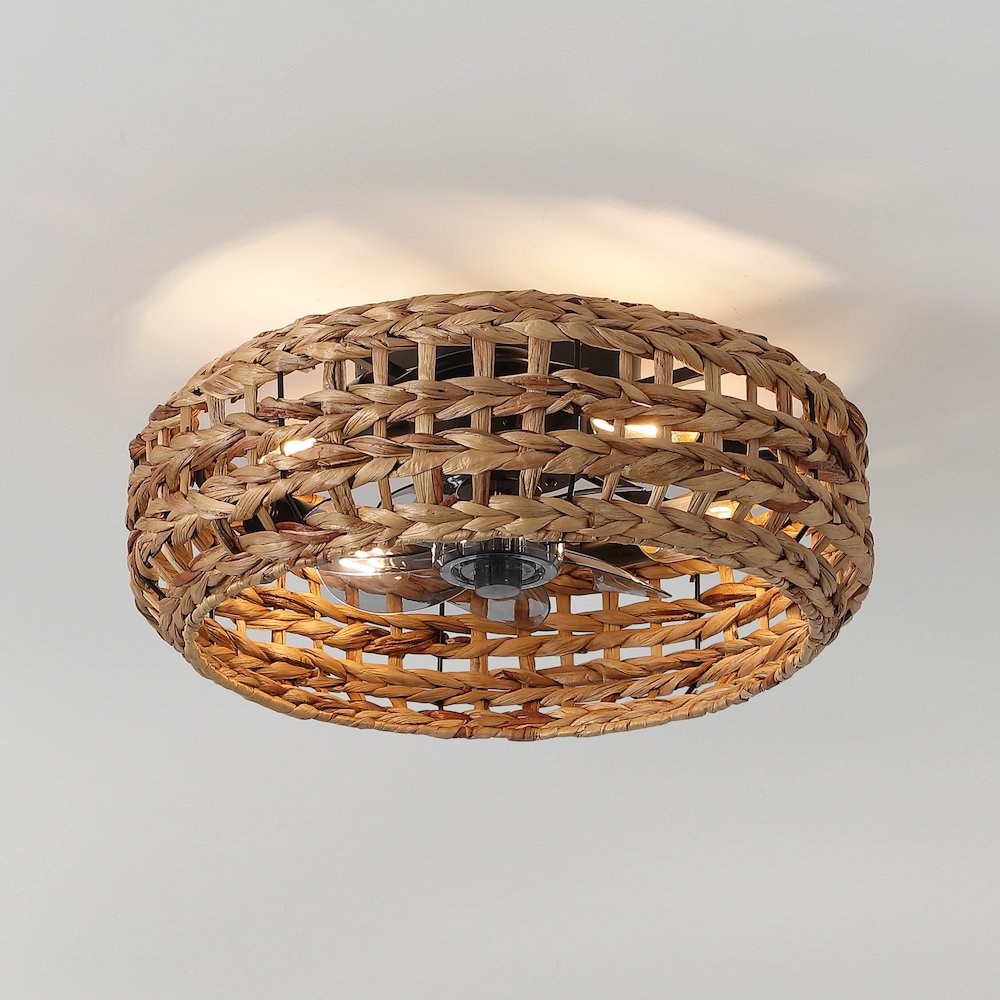 4-Light Coastal Bohemian 6-Speed MetalSeagrass Lantern LED Ceiling Fan