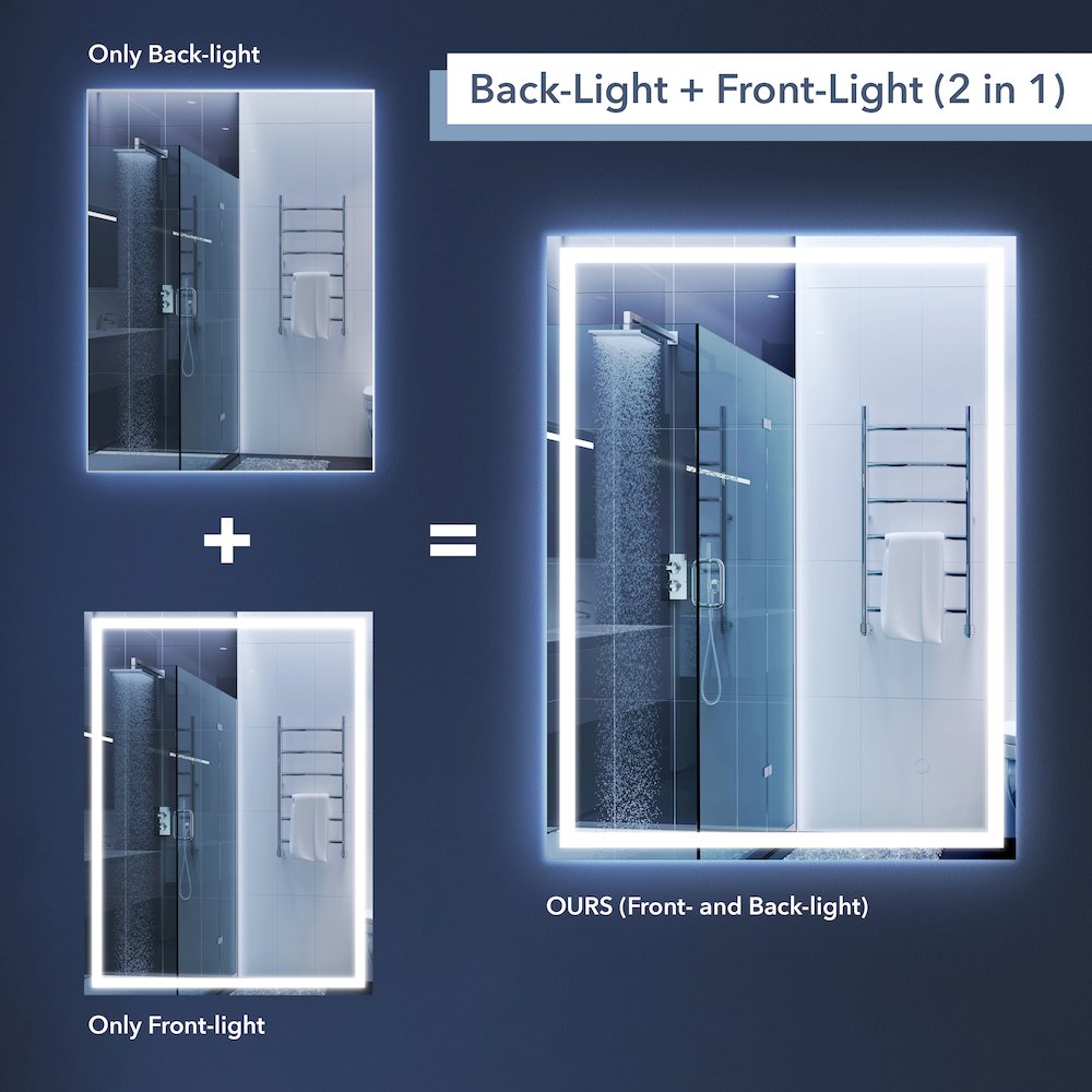 Antifog Front/Back-Lit Wall Bathroom Vanity Mirror