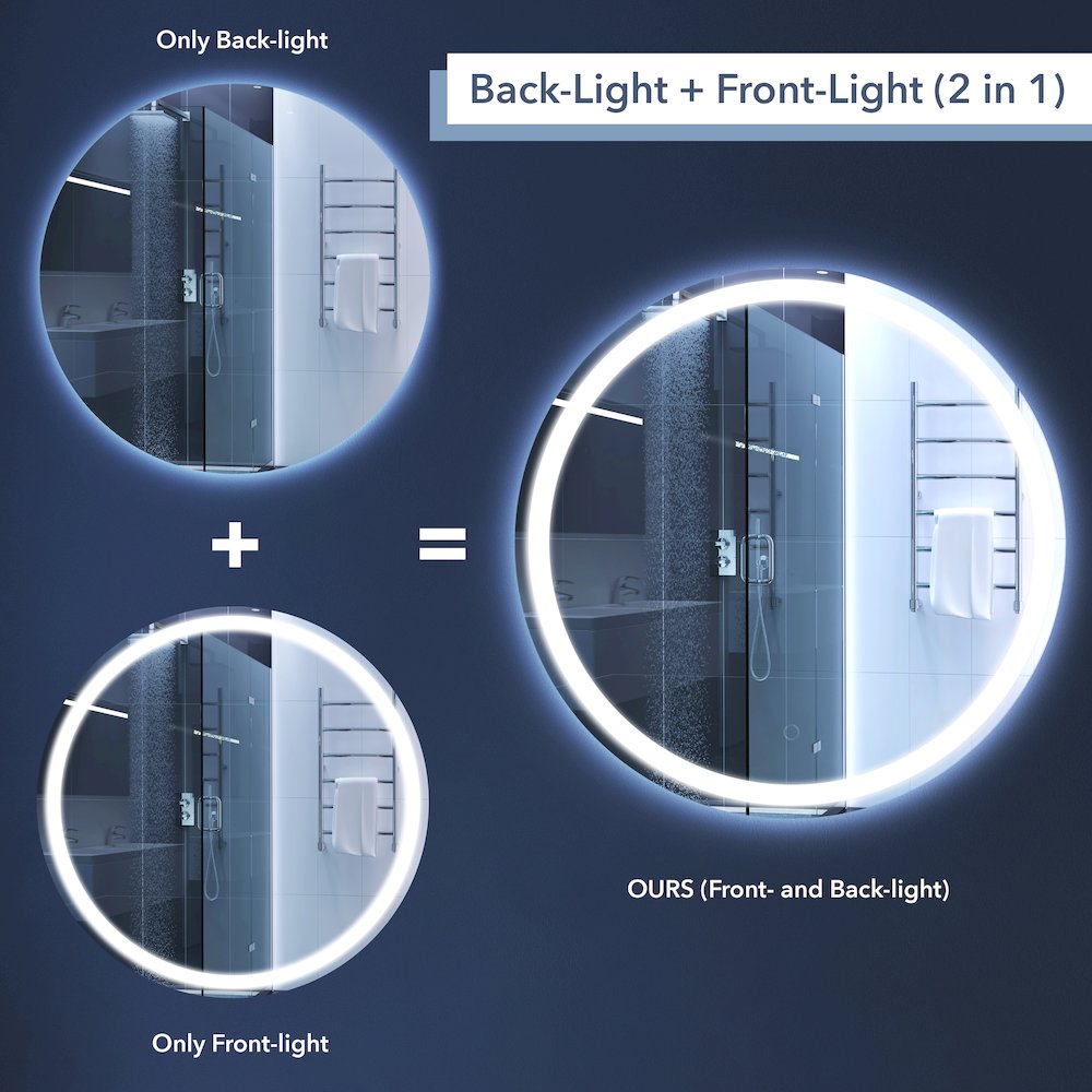 Antifog Front/Back-Lit Tri-Color Wall Bathroom Vanity Mirror