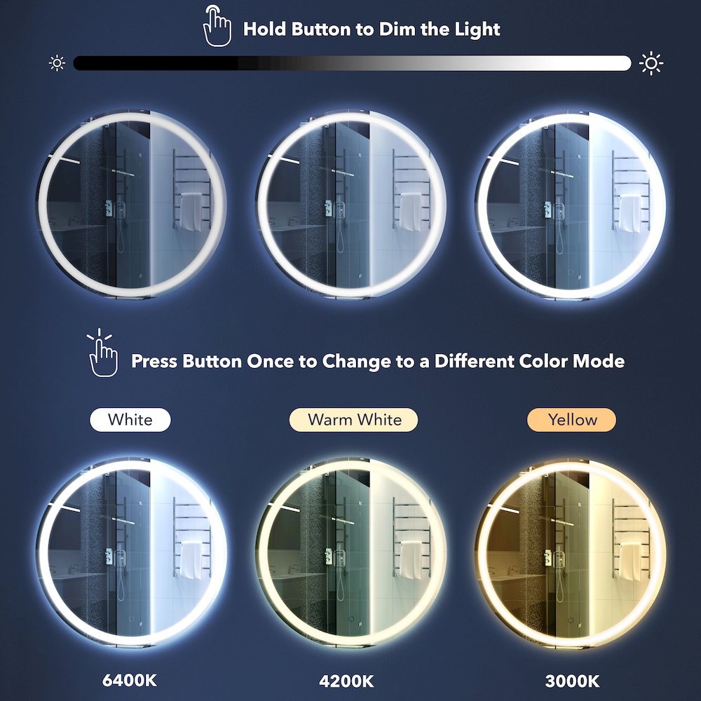 Antifog Front/Back-Lit Tri-Color Bathroom Vanity Mirror