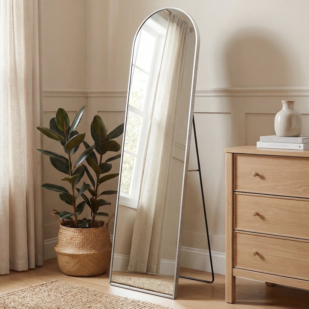 Adrian Large Arched Metal Framed Floor Full-Length Mirror