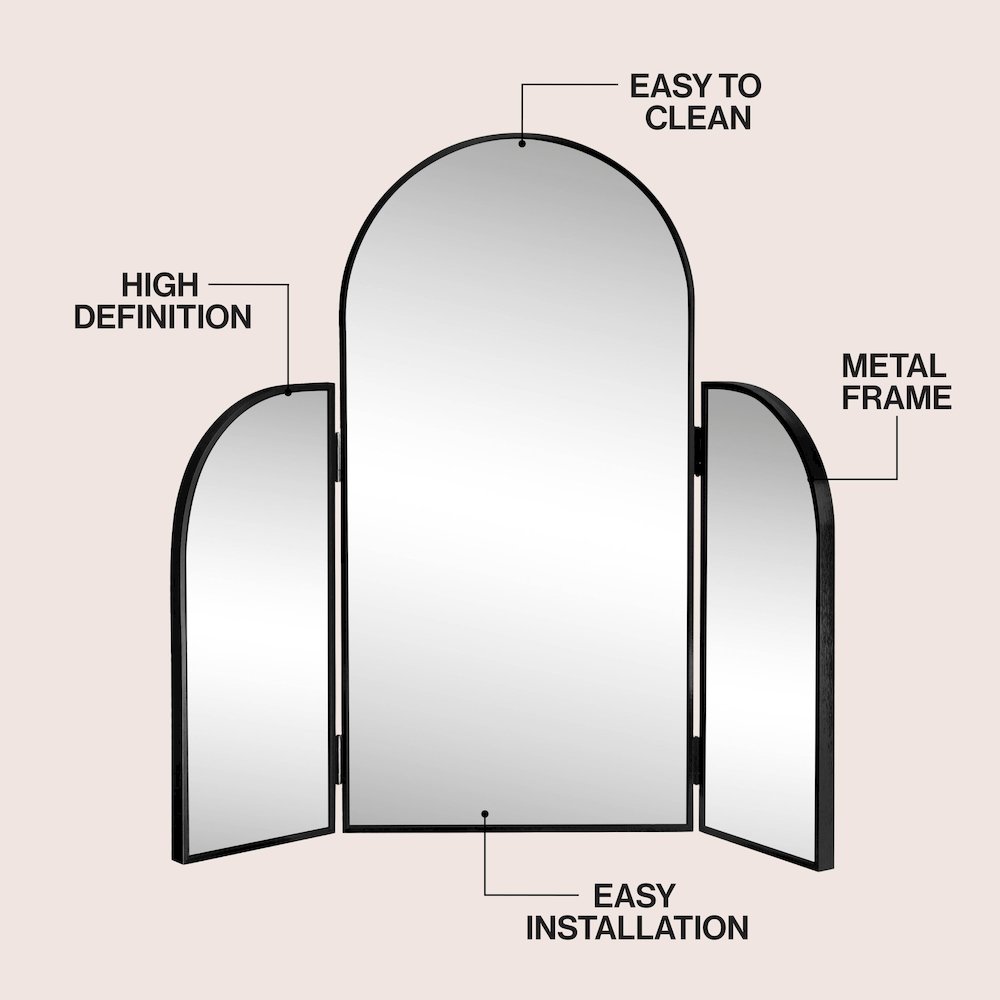 Arjen 3-Way Medium Arch Trifold Adjustable Aluminum Alloy Framed Vanity Mirror