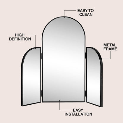 Arjen 3-Way Medium Arch Trifold Adjustable Aluminum Alloy Framed Vanity Mirror