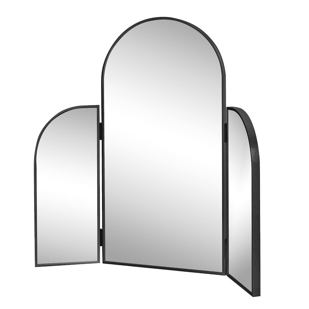Arjen 3-Way Medium Arch Trifold Adjustable Aluminum Alloy Framed Vanity Mirror