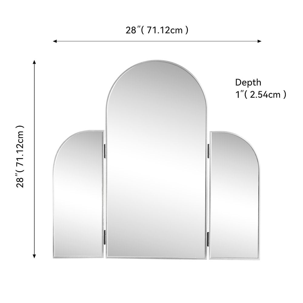 Arjen 3-Way Medium Arch Trifold Adjustable Aluminum Alloy Framed Vanity Mirror