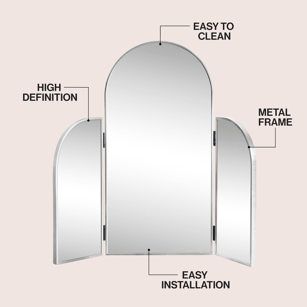 Arjen 3-Way Medium Arch Trifold Adjustable Aluminum Alloy Framed Vanity Mirror