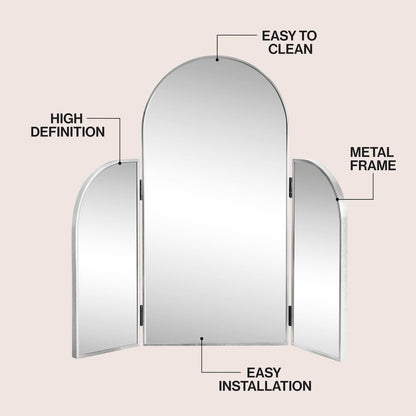 Arjen 3-Way Medium Arch Trifold Adjustable Aluminum Alloy Framed Vanity Mirror