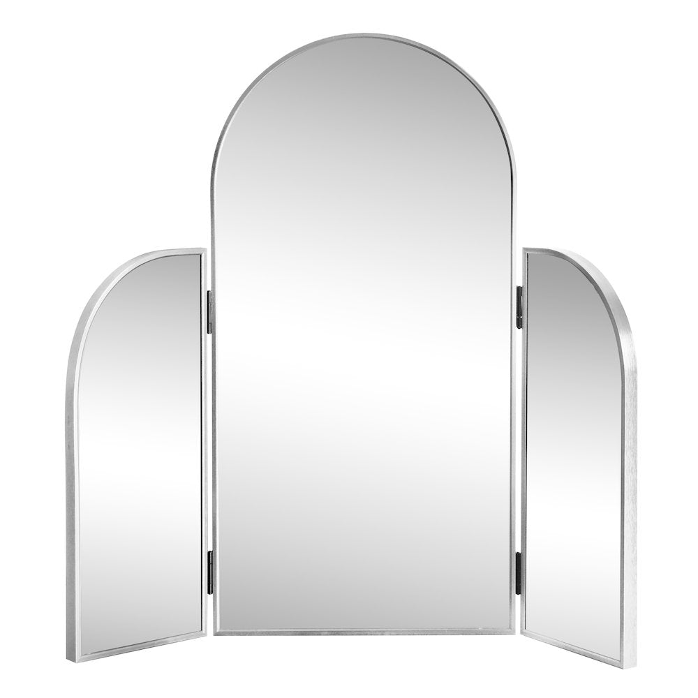 Arjen 3-Way Medium Arch Trifold Adjustable Aluminum Alloy Framed Vanity Mirror