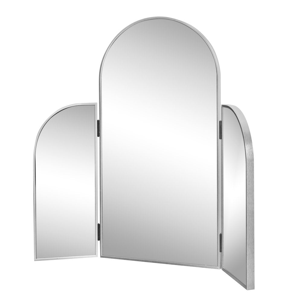 Arjen 3-Way Medium Arch Trifold Adjustable Aluminum Alloy Framed Vanity Mirror