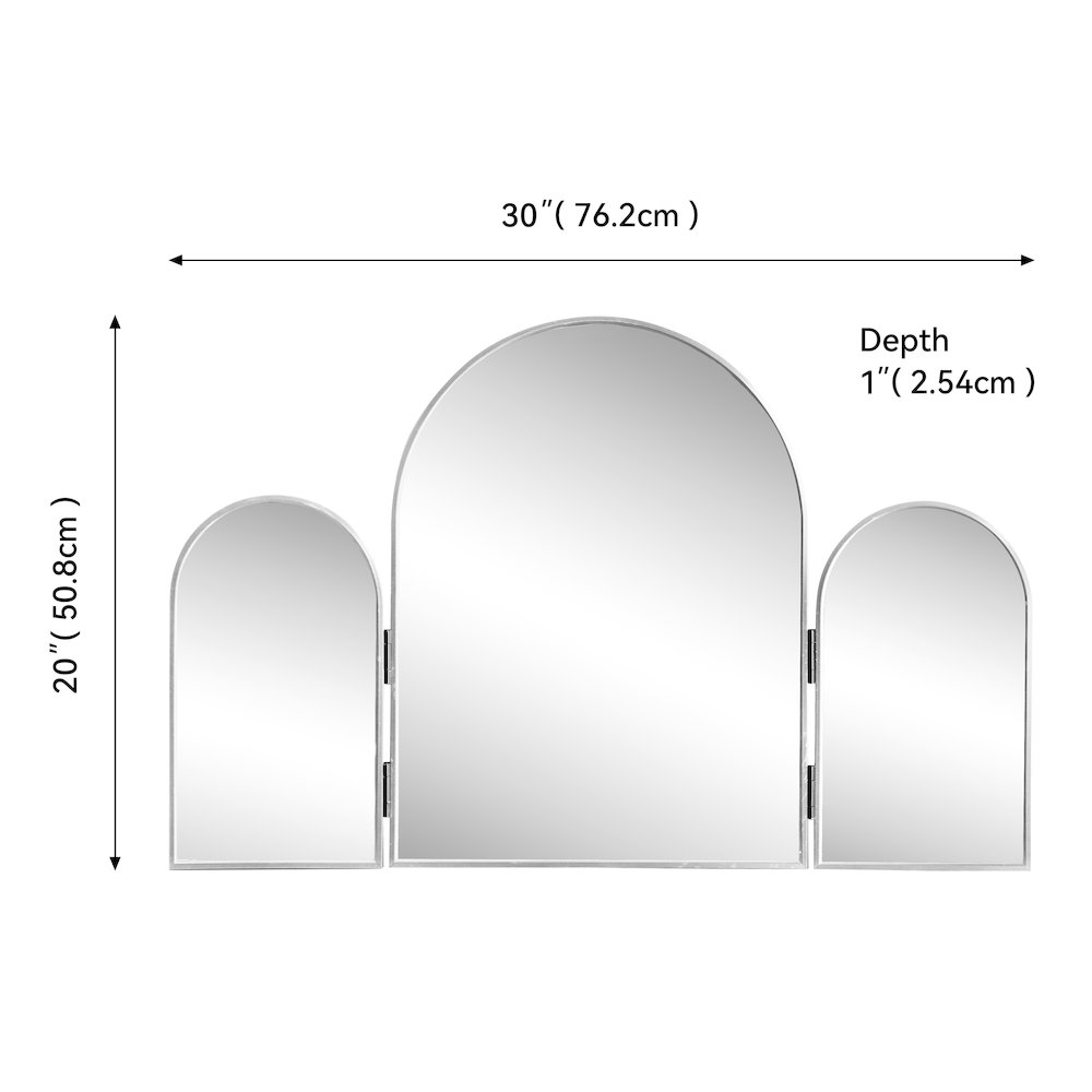 Verity 3-Way Medium Arch Trifold Adjustable Aluminum Alloy Framed Vanity Mirror