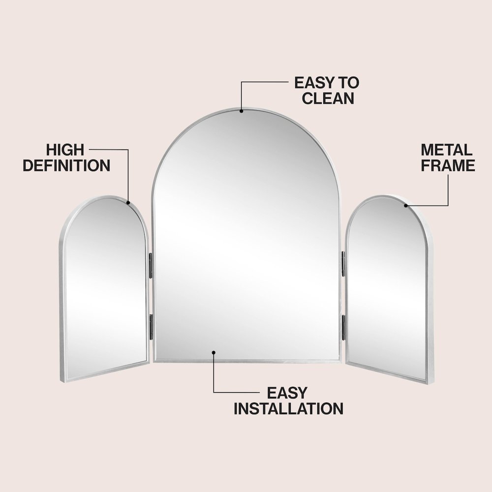 Verity 3-Way Medium Arch Trifold Adjustable Aluminum Alloy Framed Vanity Mirror