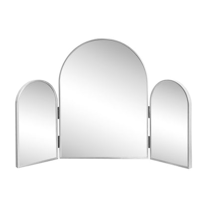 Verity 3-Way Medium Arch Trifold Adjustable Aluminum Alloy Framed Vanity Mirror
